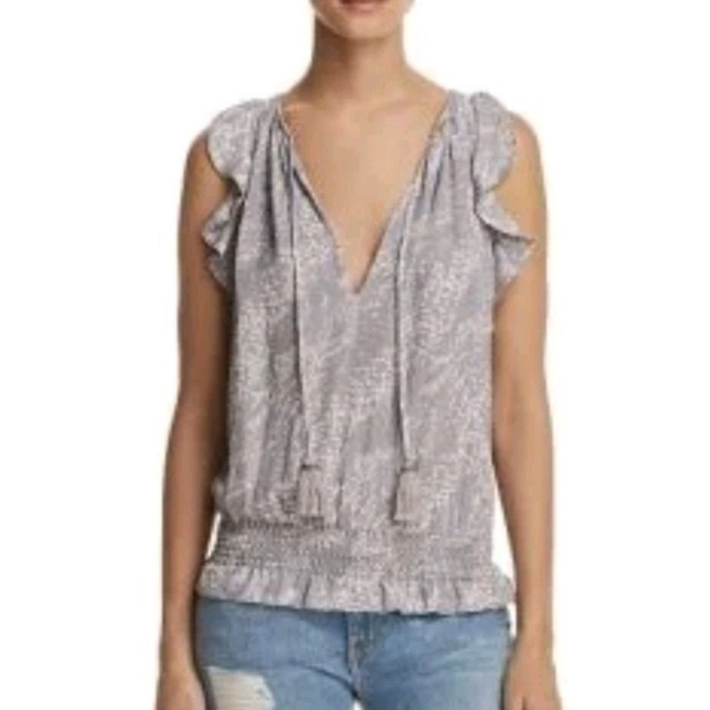 Ramy Brook Silk Gray Ruffle Sleeves Tassels Women S Blouse Blouson Luxury Silk